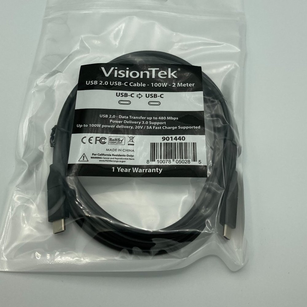 VISIONTEK USB-C TO USB-C DATA TRANSFER AND CHARGING CABLE, 2 METER